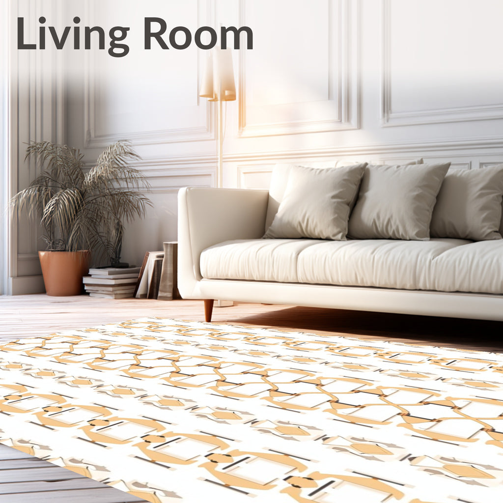Cream and Brown Abstract Lattice Rug