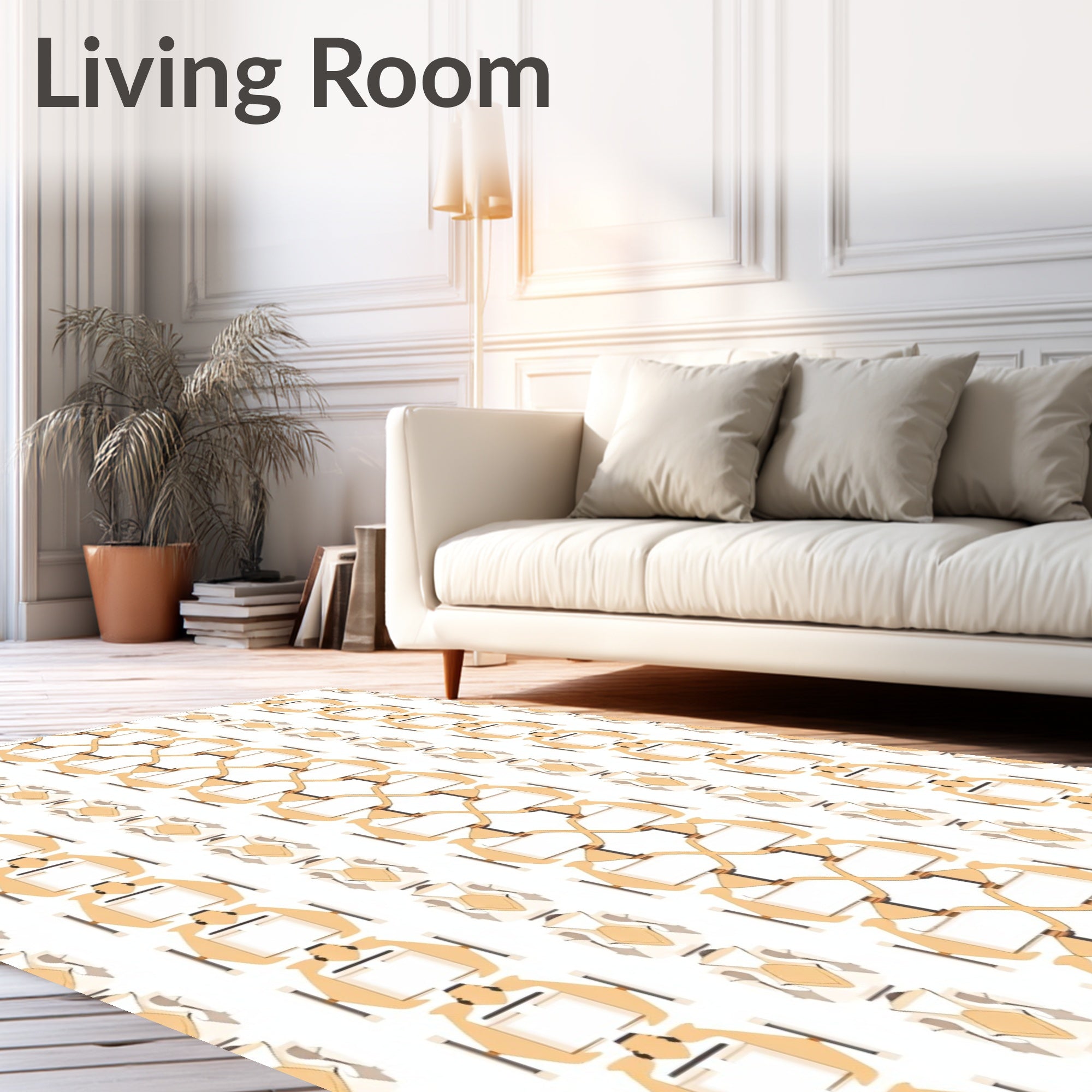 Cream and Brown Abstract Lattice Rug