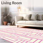 Cream Pink Geometric Rectangular Overlay Rug