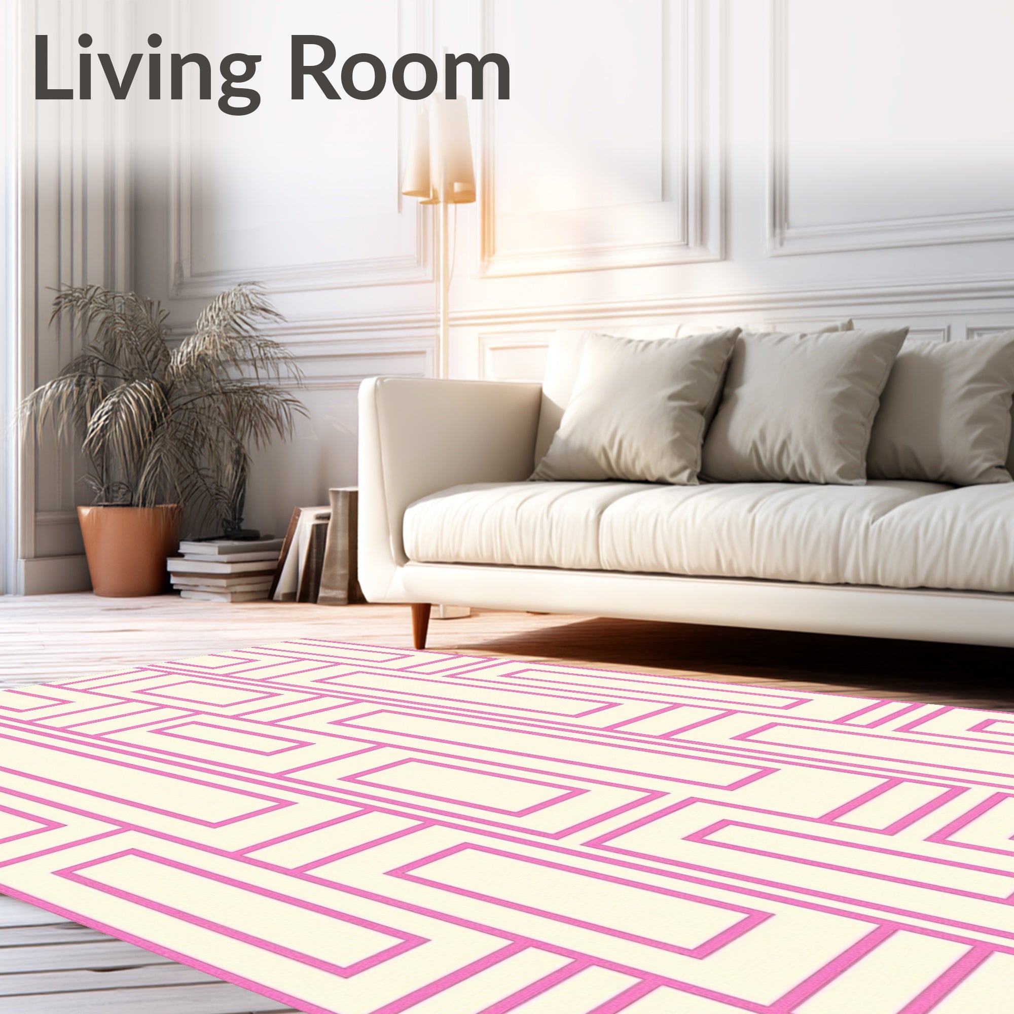Cream Pink Geometric Rectangular Overlay Rug