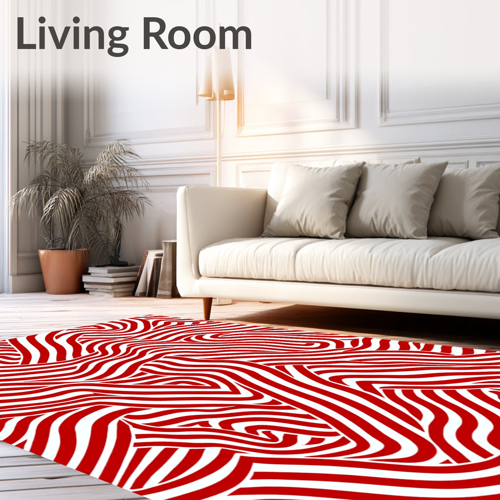 Crimson White Wavy Stripe Rug