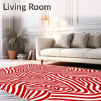 Crimson White Wavy Stripe Rug