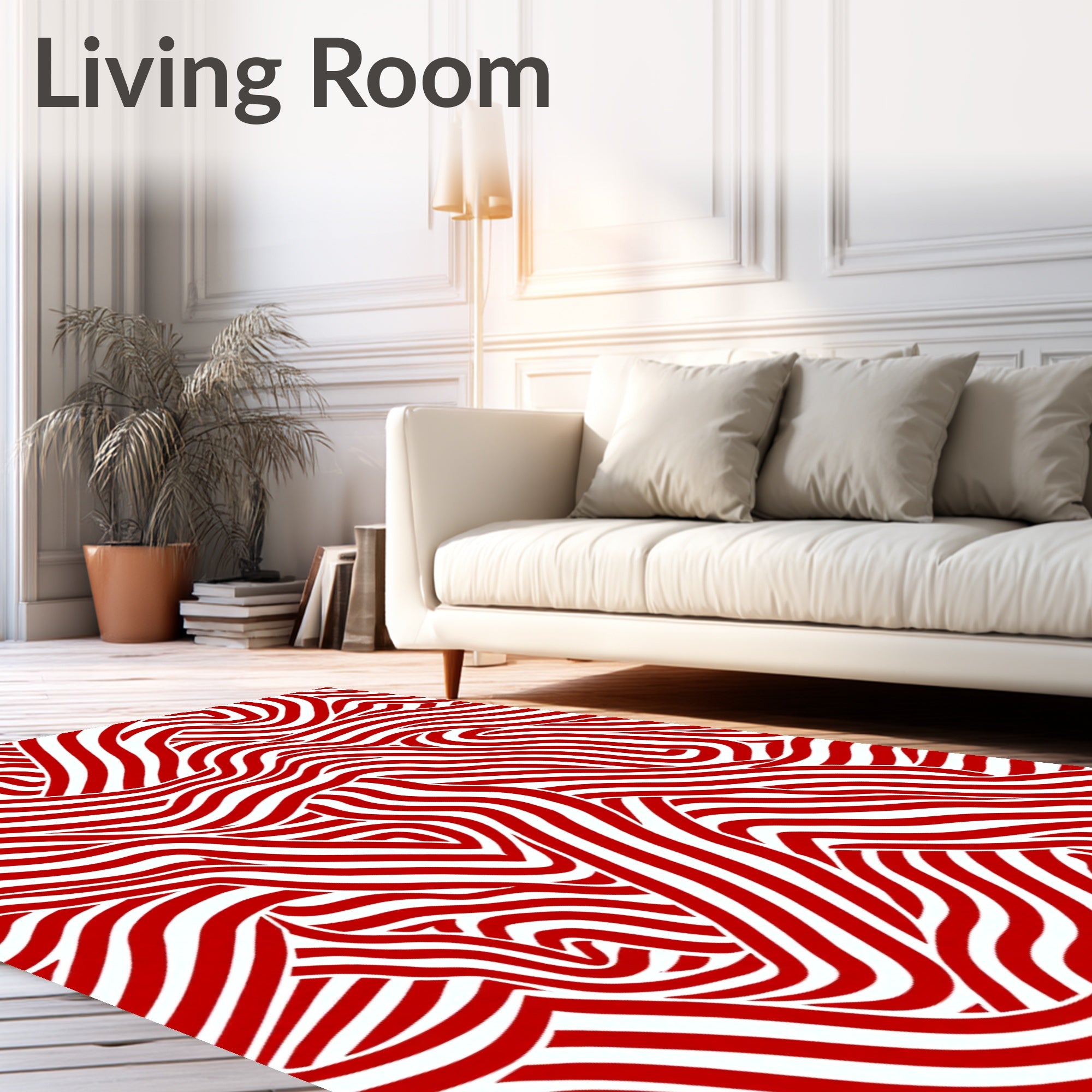 Crimson White Wavy Stripe Rug