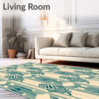 Cream Teal Geometric Diamond Stripes Rug