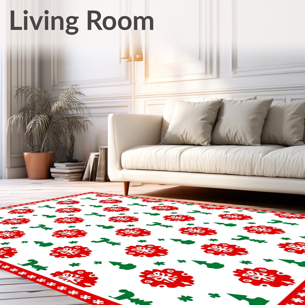Red Green Festive Folk Art Rug