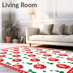 Red Green Festive Folk Art Rug