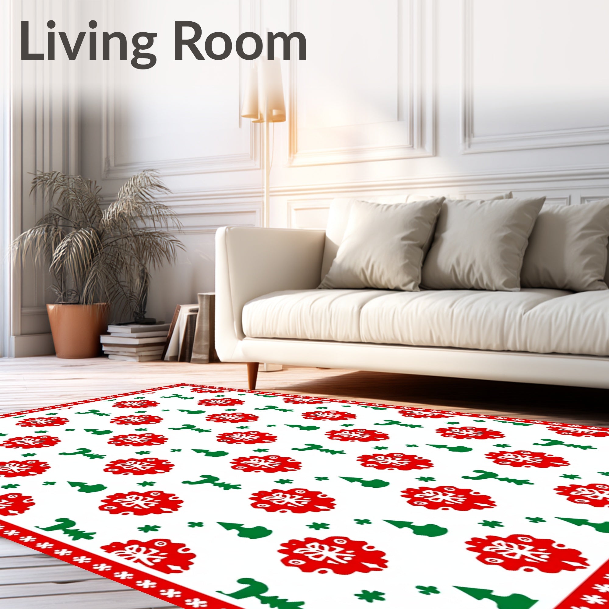 Red Green Festive Folk Art Rug