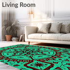 Teal and Brown Intricate Mandala Rug