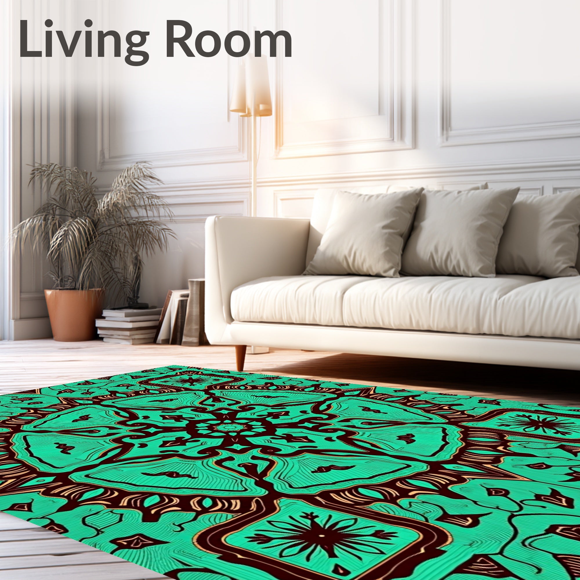Teal and Brown Intricate Mandala Rug