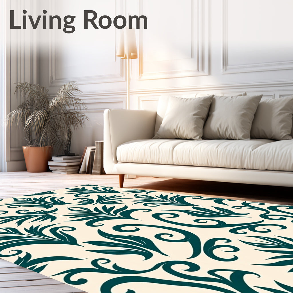 Deep Teal Flourishing Vine Scroll Rug