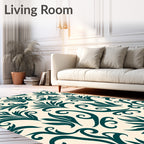 Deep Teal Flourishing Vine Scroll Rug