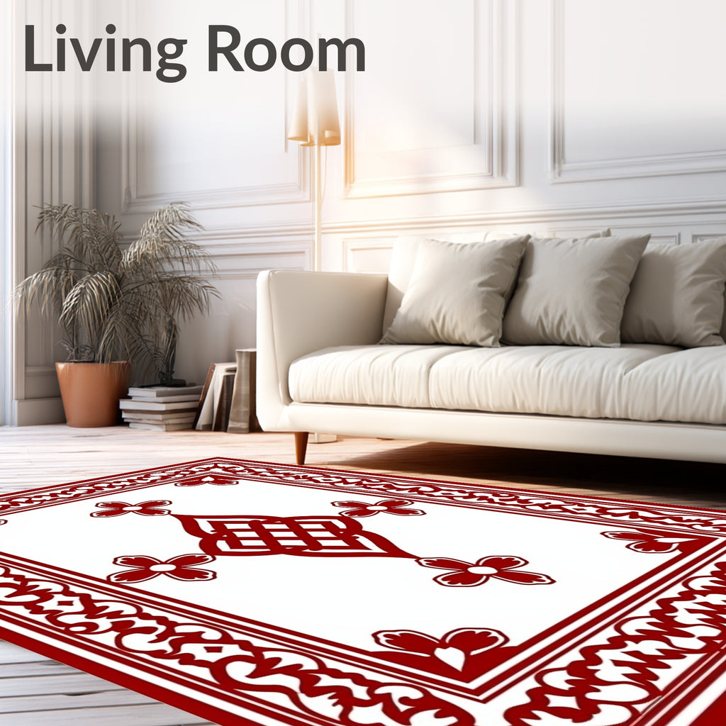 Deep Red Caged Flower Medallion Rug