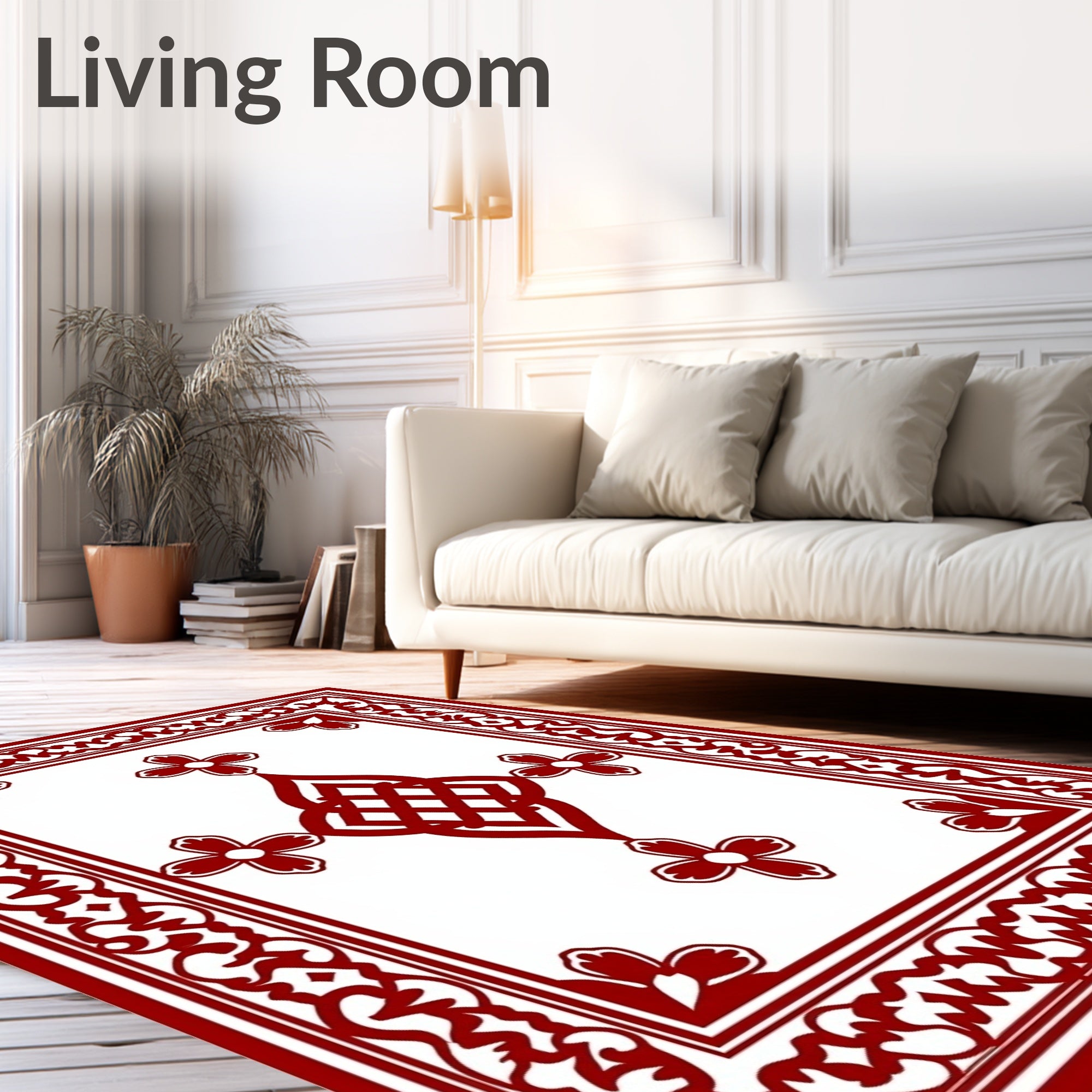 Deep Red Caged Flower Medallion Rug