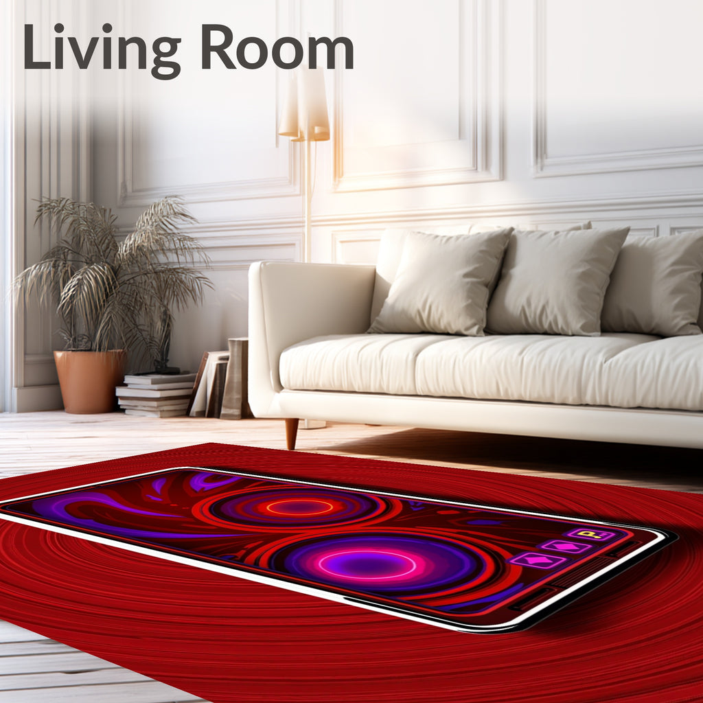 Crimson Swirls Neon Circles Rug