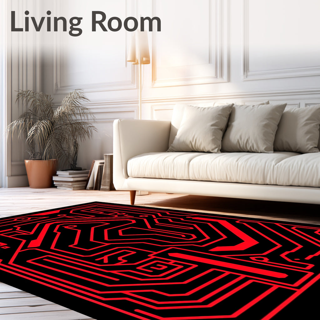 Bold Red Circuit Board Maze Rug