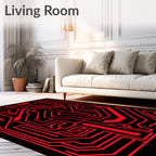 Bold Red Circuit Board Maze Rug