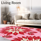 Red Cream Floral Medallion Pink Background Rug