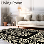 Black and Cream Botanical Scroll Rug