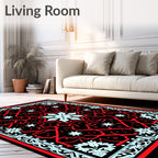 Red Light Blue Black Geometric Starburst Tile Rug
