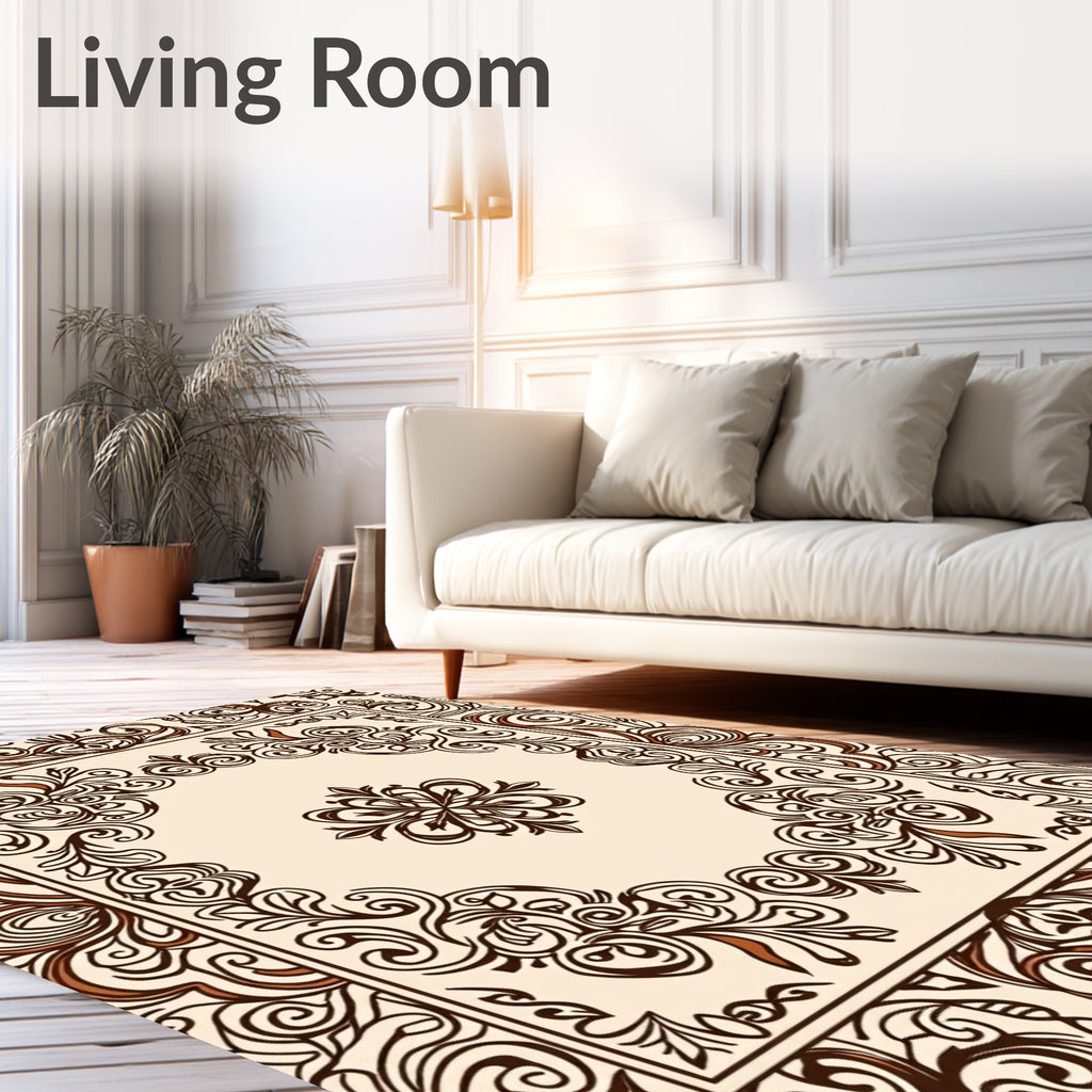 Ornate Brown Scrollwork Filigree Medallion Rug