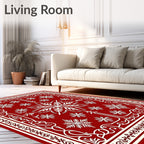 Crimson Red White Snowflake Medallion Rug