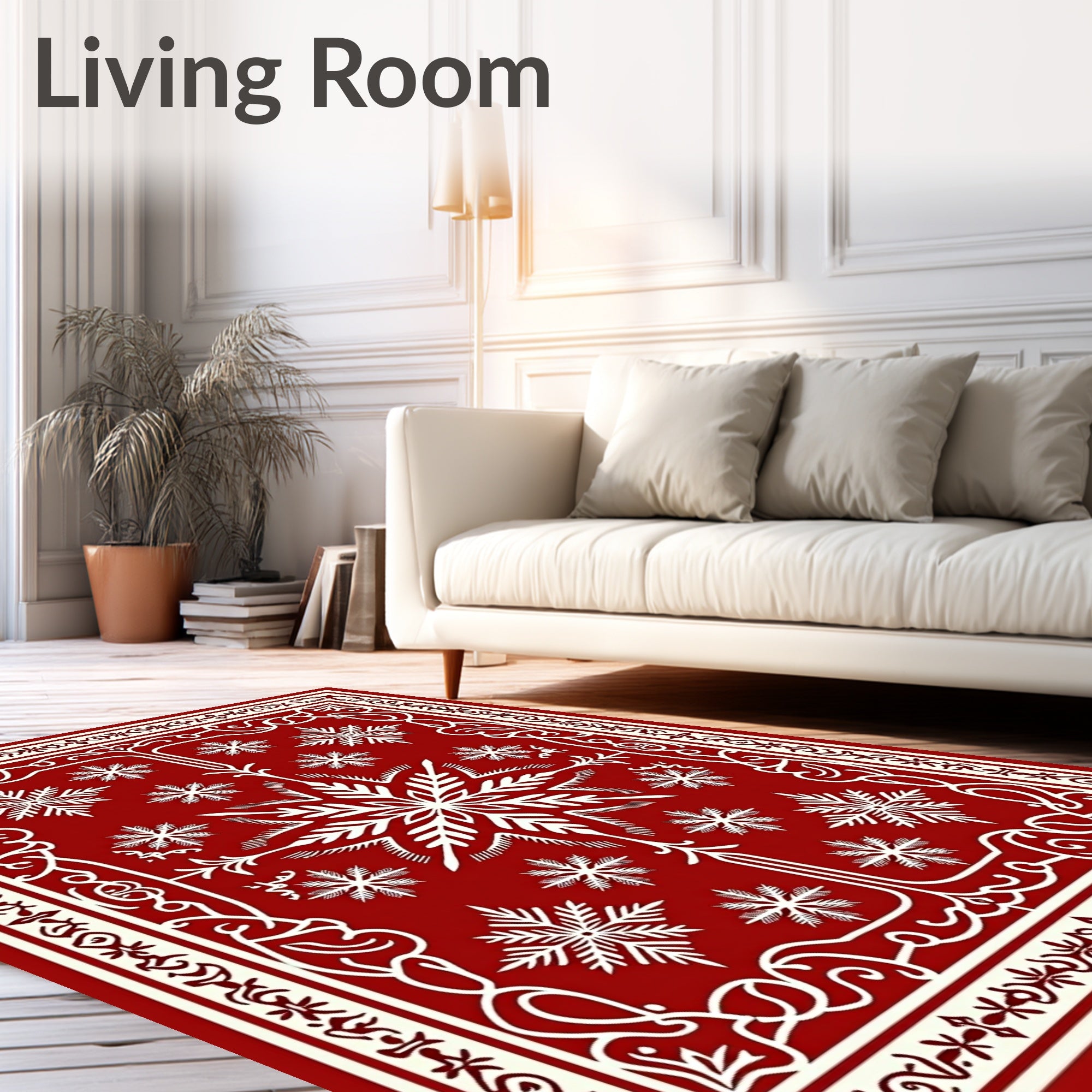 Crimson Red White Snowflake Medallion Rug