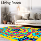Vibrant Yellow Pink Blue Floral Mandala Rug