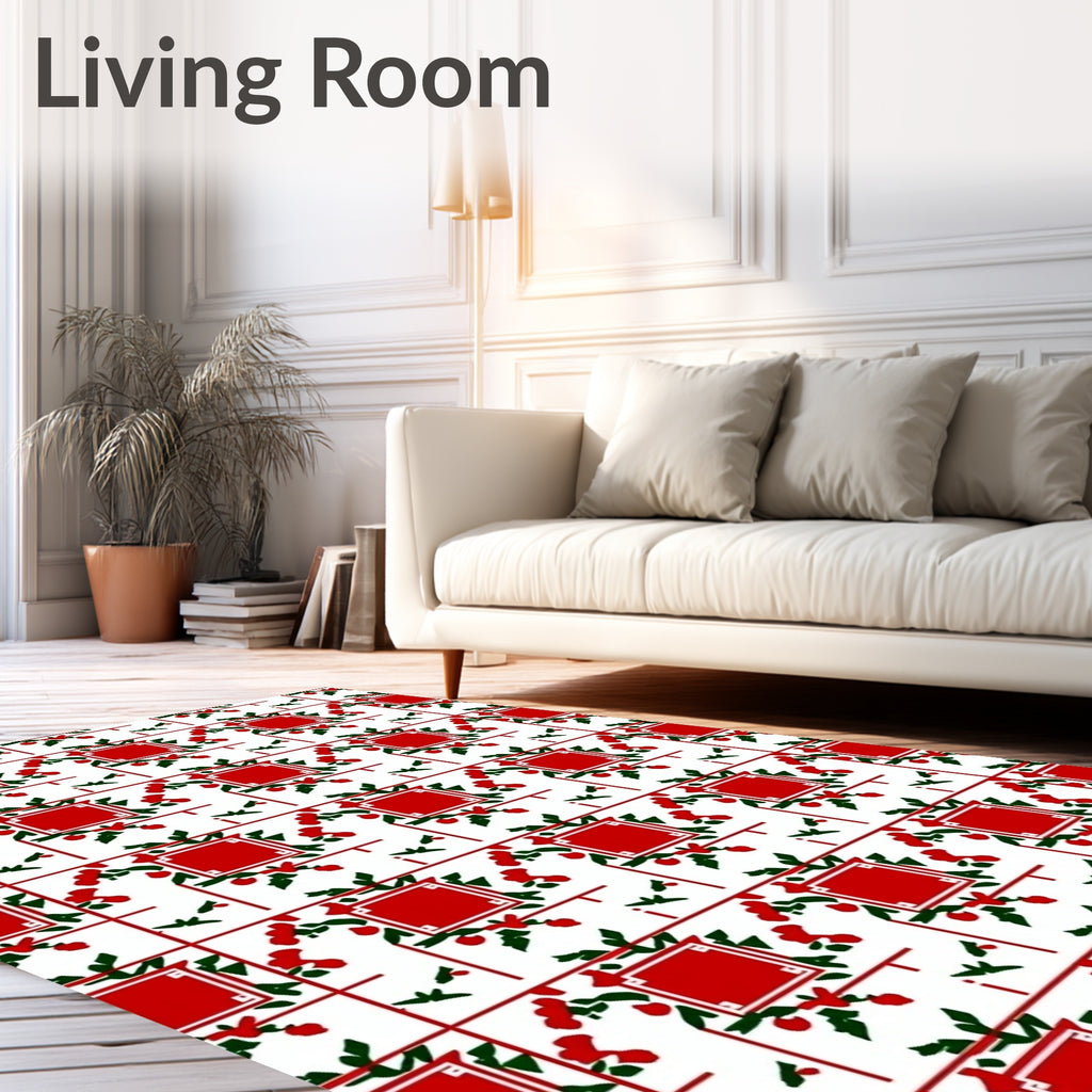 Bold Red Square Botanical Repeating Rug