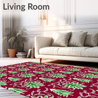 Crimson Green Christmas Tree Ornaments Rug