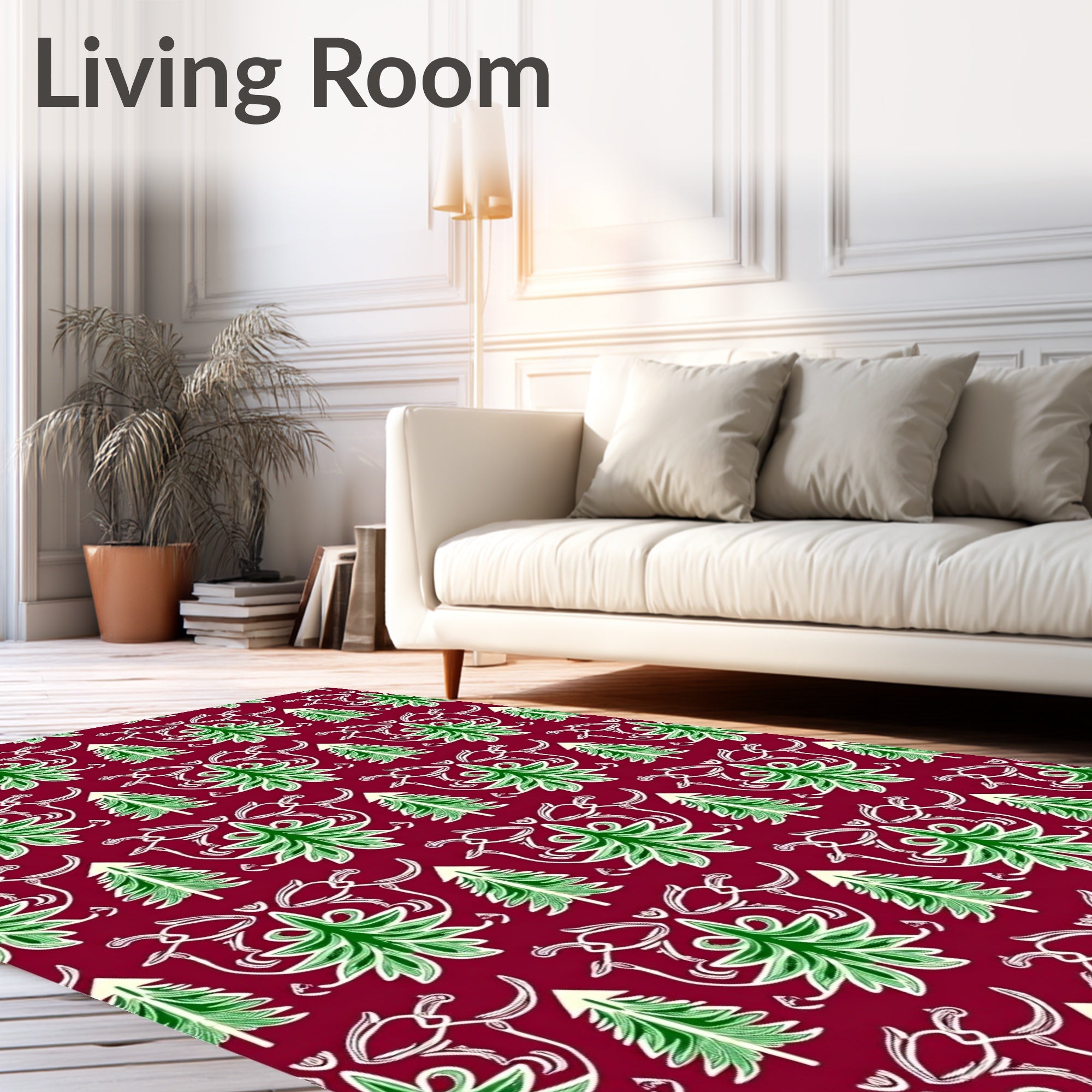 Crimson Green Christmas Tree Ornaments Rug