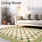 Antique Cream Green Lattice Vine Rug