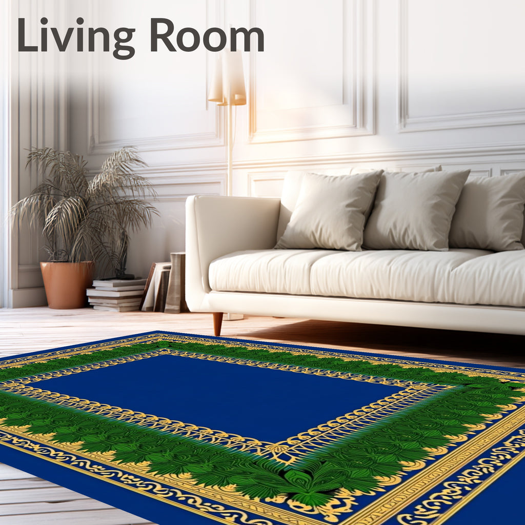 Ornate Green and Gold Floral Border Rug
