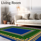 Ornate Green and Gold Floral Border Rug