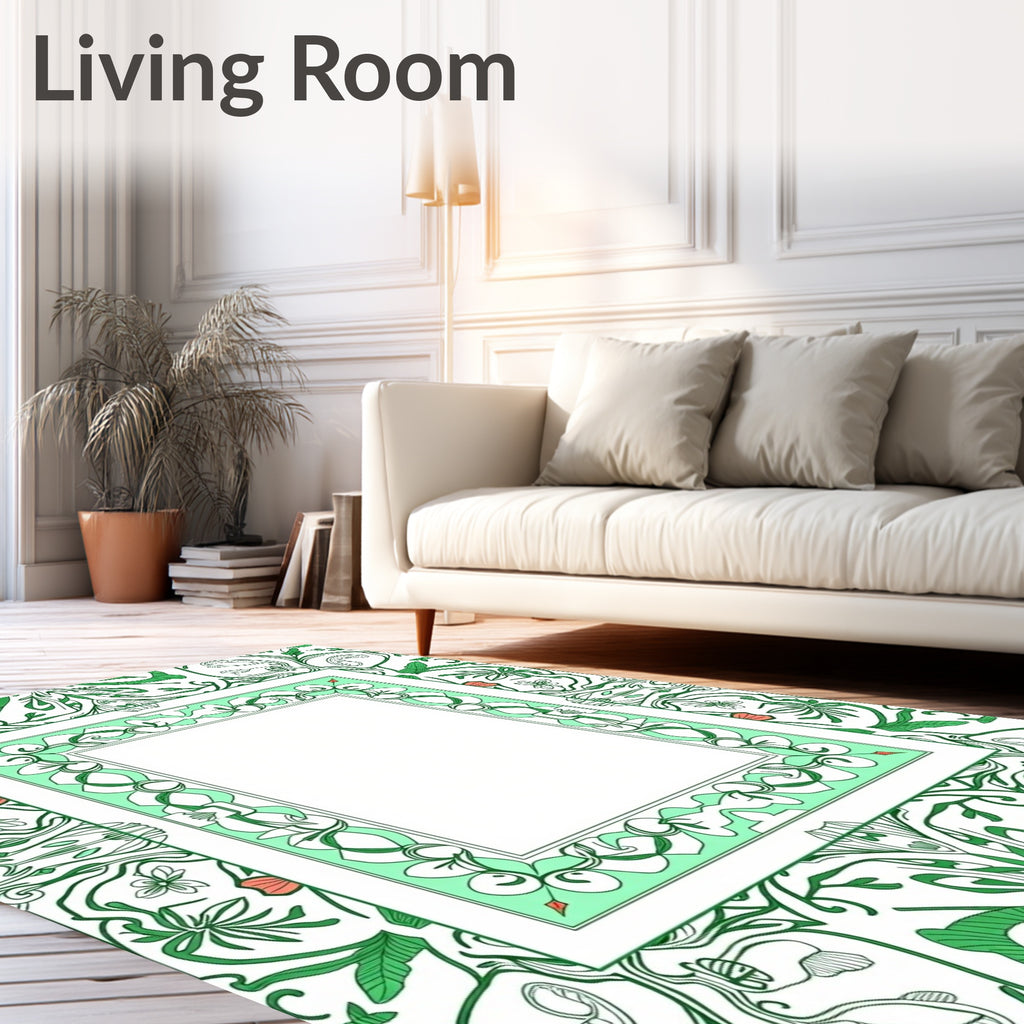 Art Nouveau Green Floral Border Rectangle Rug