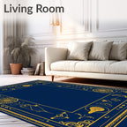 Golden Mystic Symbols Blue Border Rug