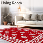 Festive Red White Snowflake Border Rug