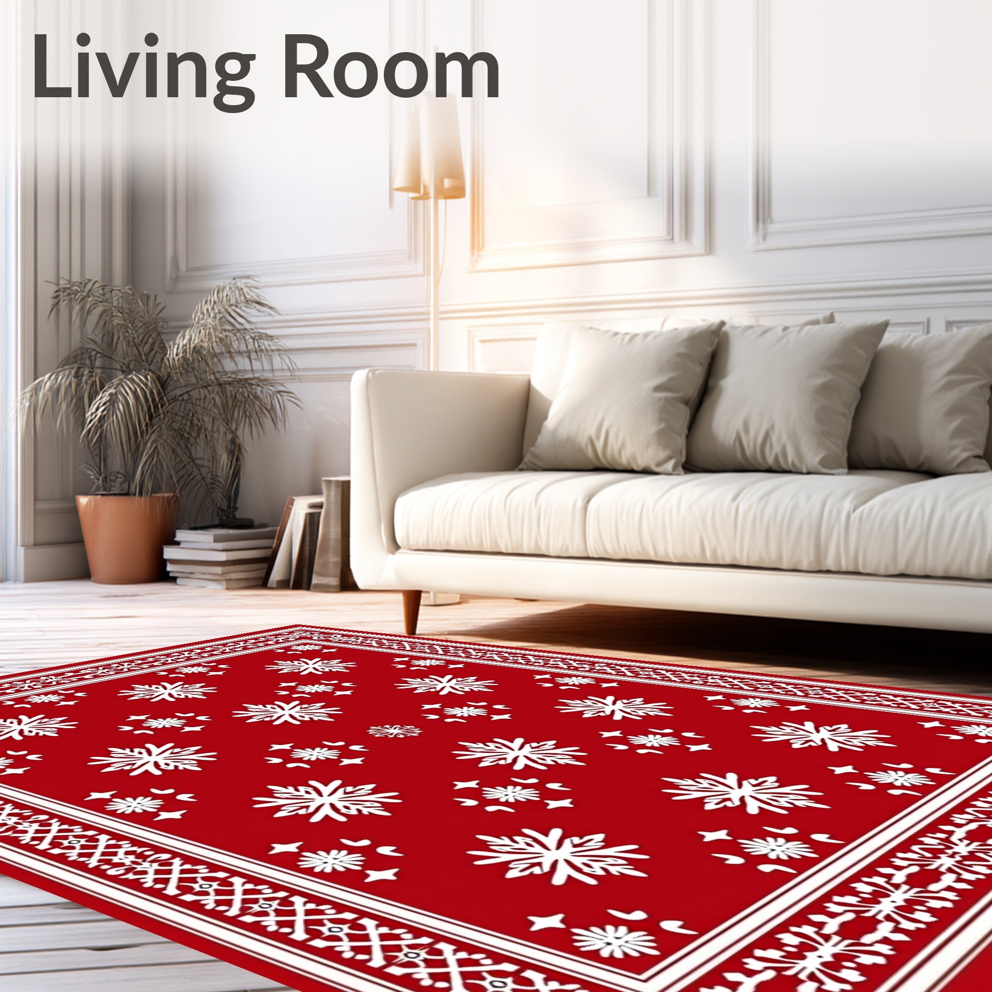 Festive Red White Snowflake Border Rug