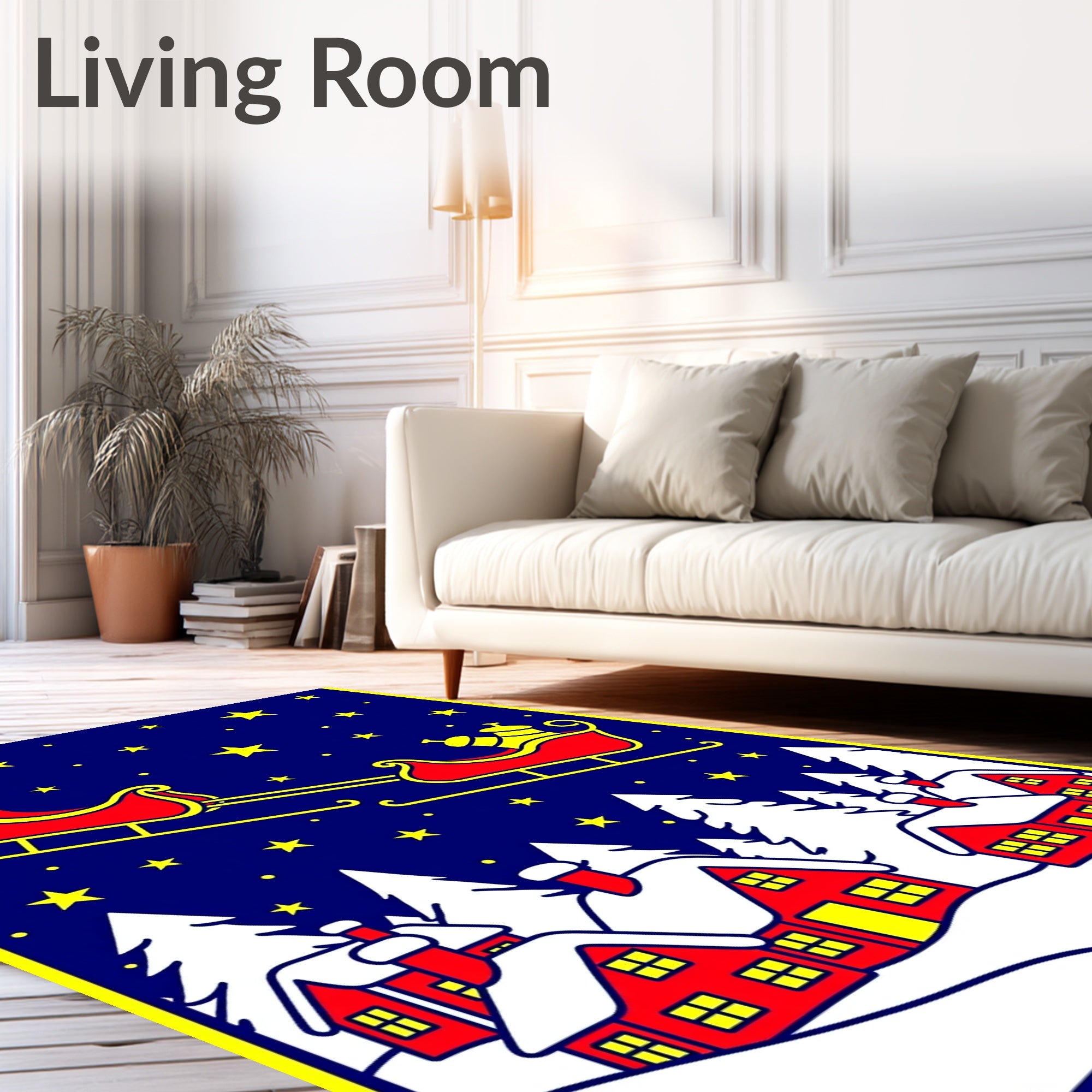 Christmas Sleigh Red Houses Starry Night Rug