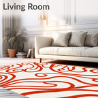 Red White Scroll Swirl Rug