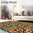 Rich Maroon Floral Arabesque Ensemble Rug