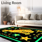 Yellow Tabby Cat Stars Border Rug