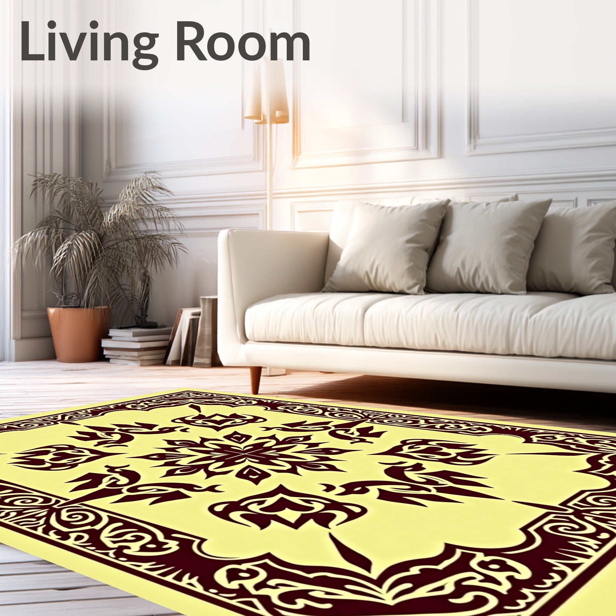 Maroon Cream Intricate Floral Star Rug