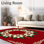 Cream Poinsettia Wreath Red Border Rug