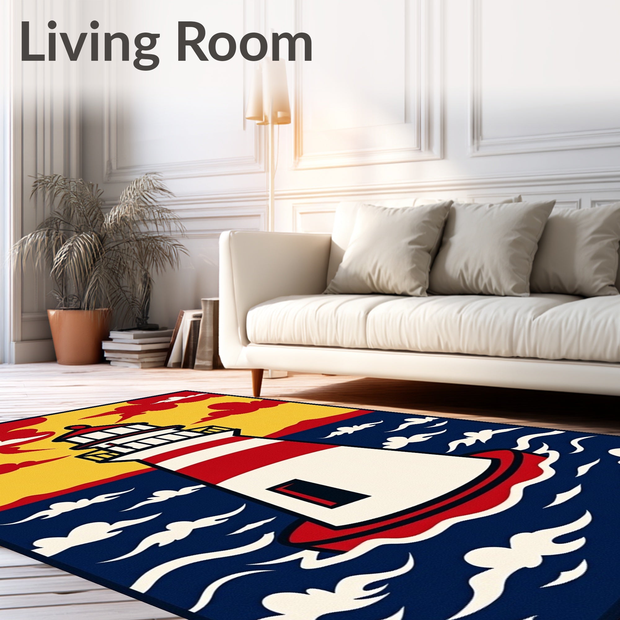 Striped Red White Lighthouse Ocean Sky Rug