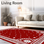 Deep Red Starburst Floral Border Rug