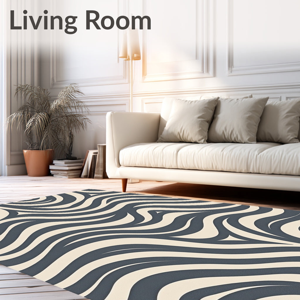 Abstract Navy Cream Flow Rug
