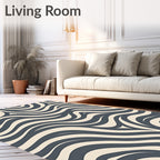 Abstract Navy Cream Flow Rug