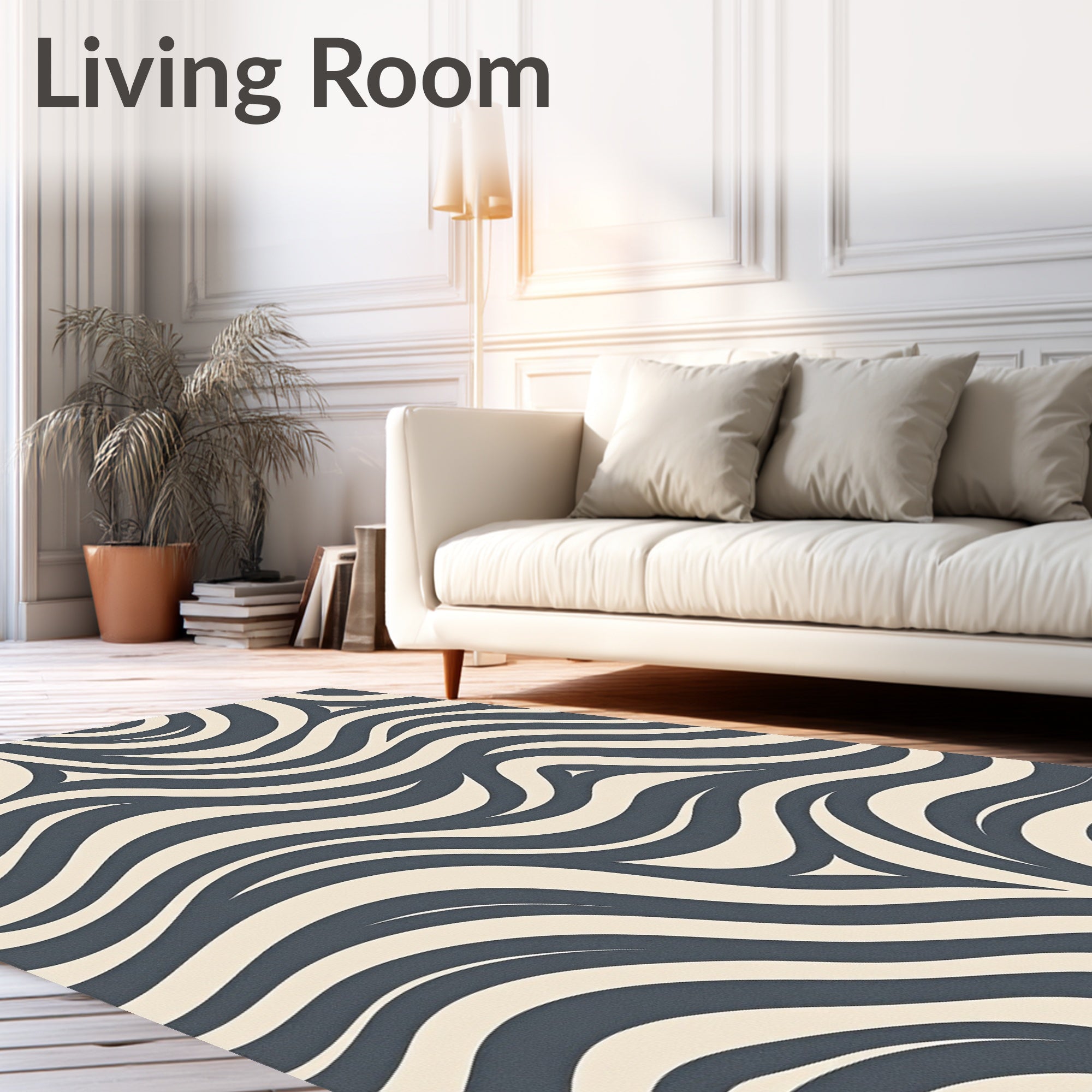 Abstract Navy Cream Flow Rug