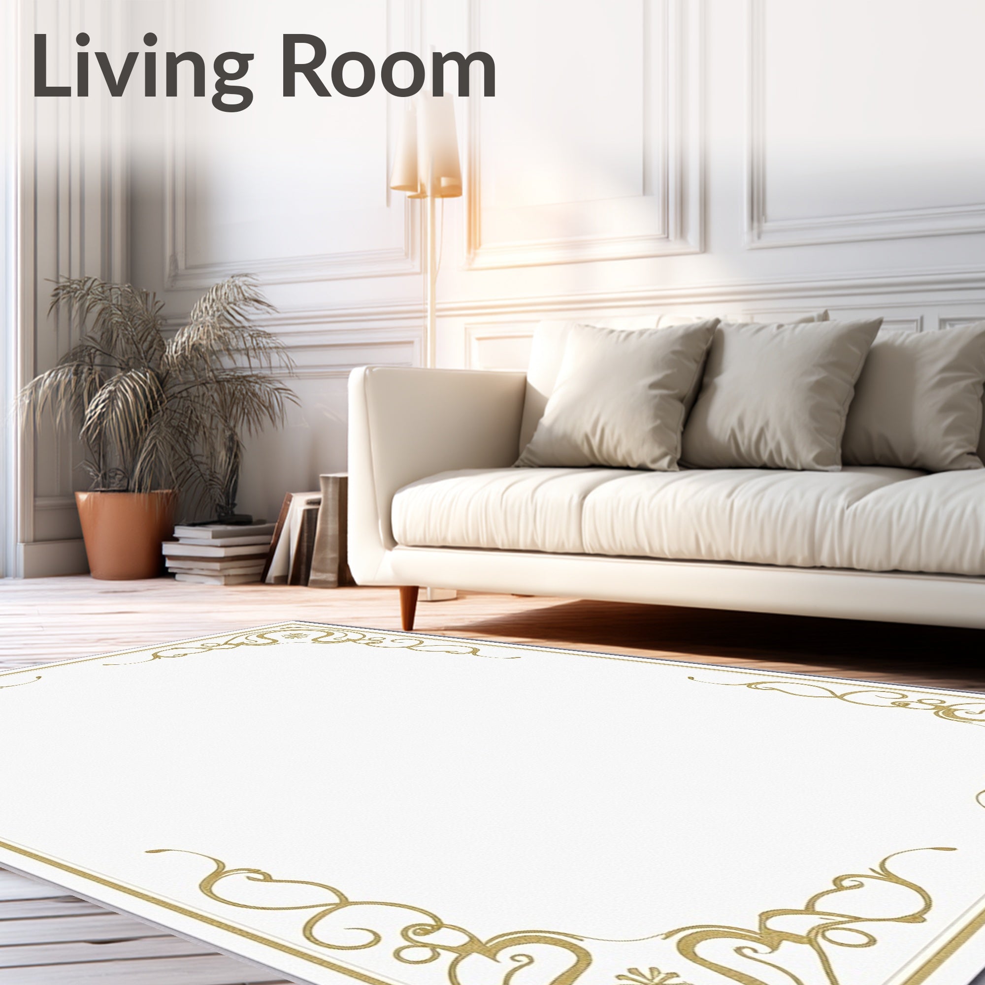 Golden Filigree Flourish Corner Rug