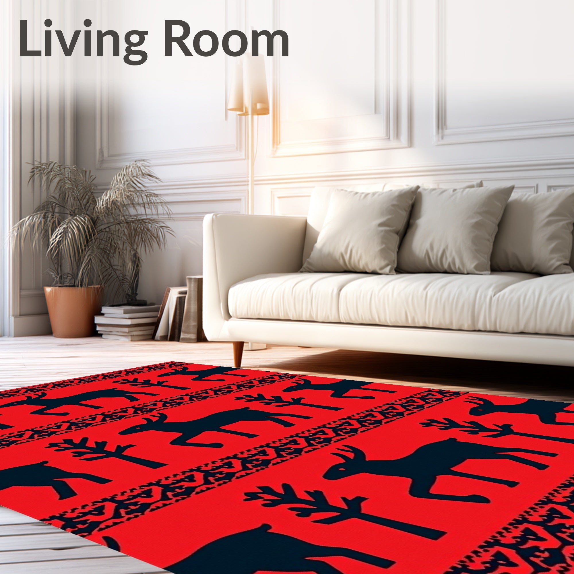 Red Forest Herd And Trees Rug